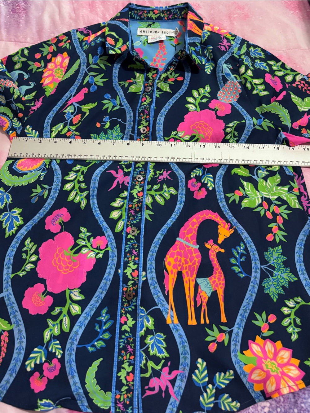 Gretchen Scott Jungle Garden Print Button Front Blouse Size L - Picture 8 of 8
